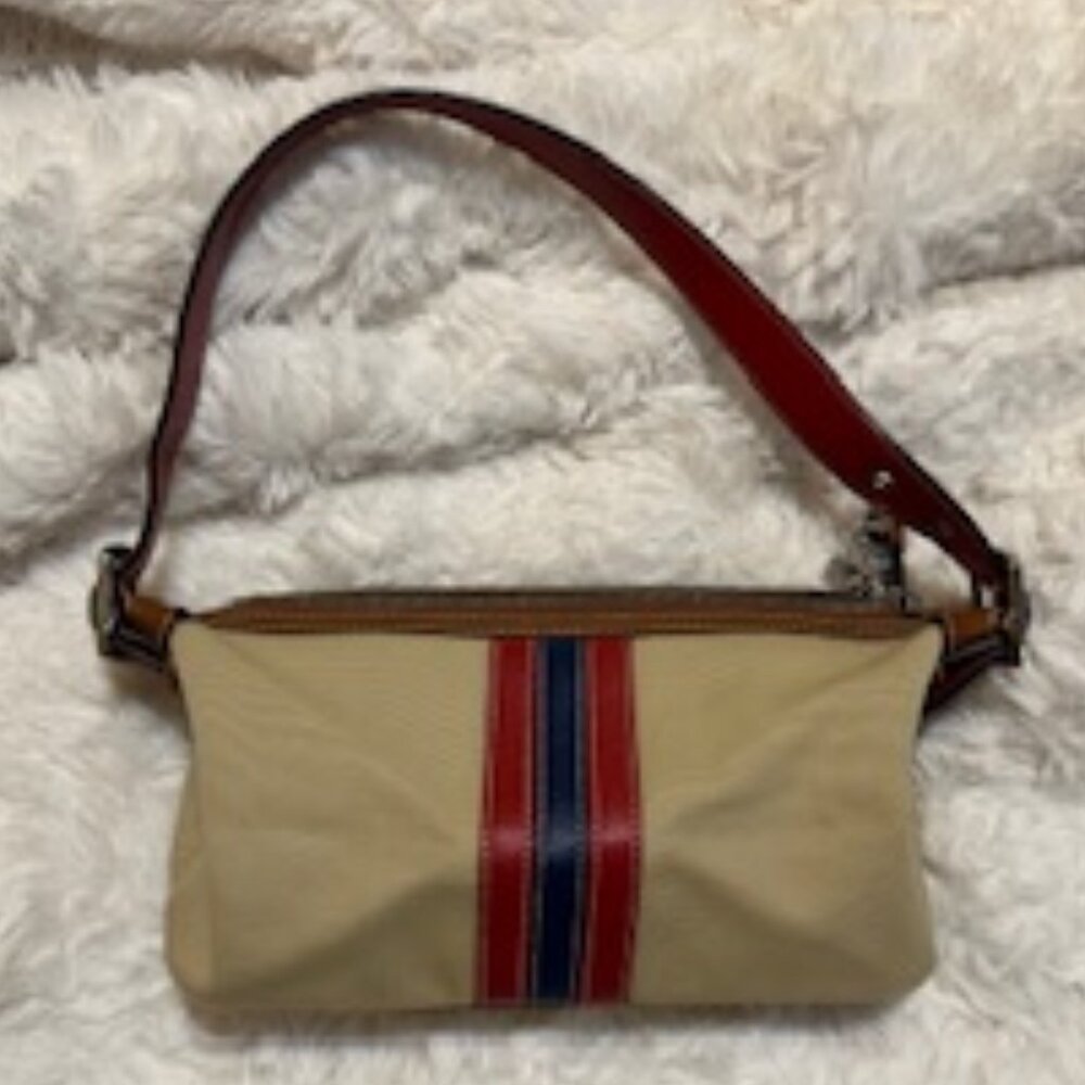 Vintage Coach Bag- Canvas with Leather Stripes - Picture 3 of 10